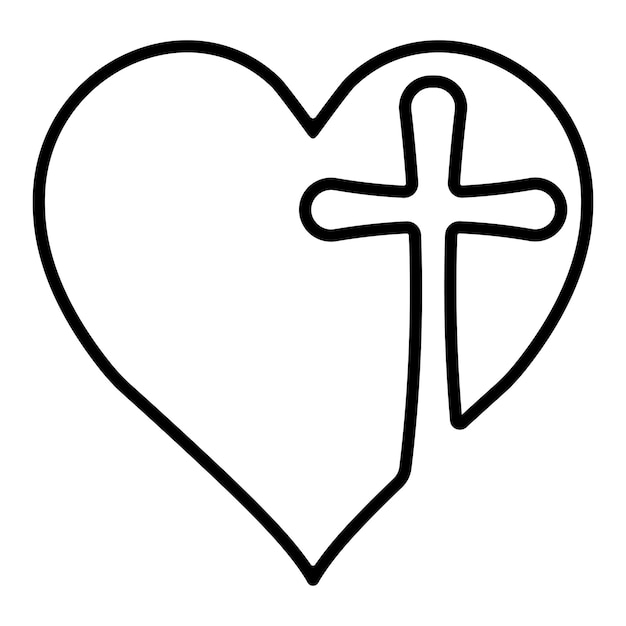 Schwarze Zeile, die ein Herz mit einem Kreuz im Inneren zeichnet, das den Glauben und die Liebe darstellt