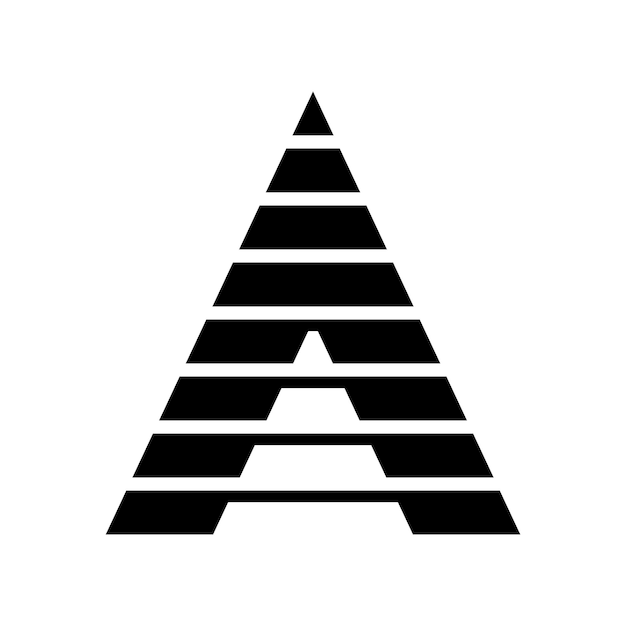 Schwarzer abstrakter buchstabe ein icon mit horizontalen streifen auf weißem hintergrund
