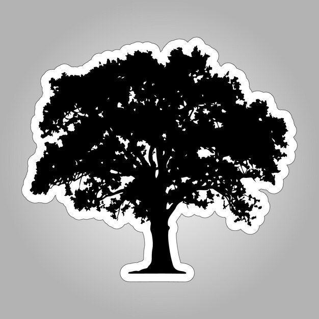 Schwarzer eichenbaum-silhouettenaufkleber auf weißem hintergrund zum drucken