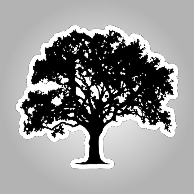Schwarzer Eichenbaum-Silhouettenaufkleber auf weißem Hintergrund zum Drucken