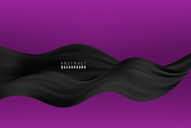 Schwarzer fliegender Seidenstoff auf dunklem Hintergrund Mode-Hintergrund Vektor-Illustration