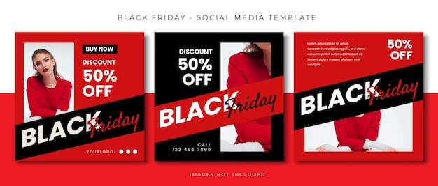 schwarzer freitag modeverkauf schwarz rot weiß social media post template design, event promotion banner