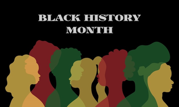Vektor schwarzer geschichtsmonat februar feier freiheitsmonatsbanner silhouetten afroamerikanischer personen im profil afrikanische männer und frauen 19. juni feiertag vektorplakatillustration