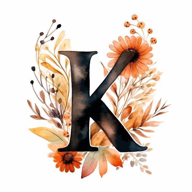 Schwarzer Großbuchstaben mit brauner Herbst-Wasserfarbe