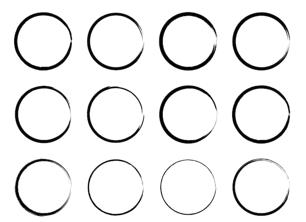 Schwarzer Grunge-Kreispinsel Tintenrahmen-Set-Vektorillustration