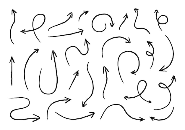 Schwarzer grunge-pfeil isolierte vektor-richtungssymbole pensil-schlagpfeil für diagramme geschäftsbanner und infografiken kreative handgezeichnete grafische elemente