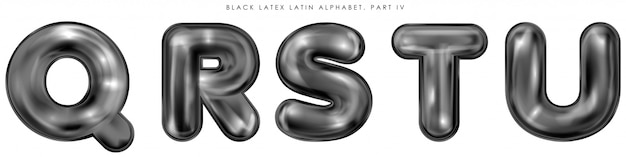 Schwarzer Latex blies Alphabetsymbole, lokalisierte Buchstaben QRSTU auf