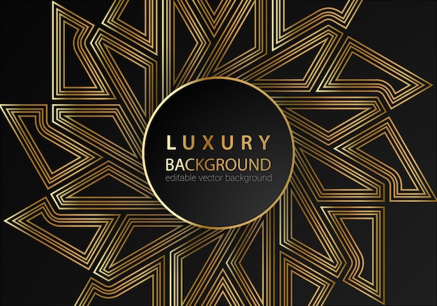 Schwarzer luxushintergrund mit goldenen linienelementen, dekoration und bokeh. luxus-design-konzept