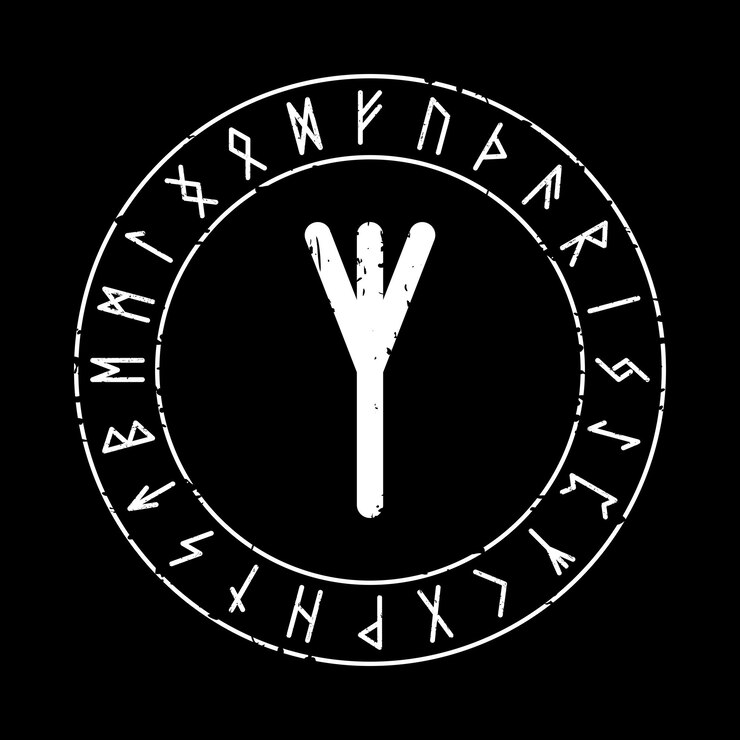 SCHWARZER QUADRATISCHER HINTERGRUND MIT ALGIZ RUNE IM ZAUBERKREIS