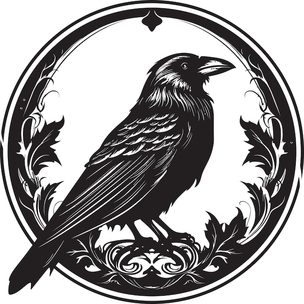 Vektor schwarzer rabe, symbolisches abzeichen, modernes vogelabzeichen für exzellenz