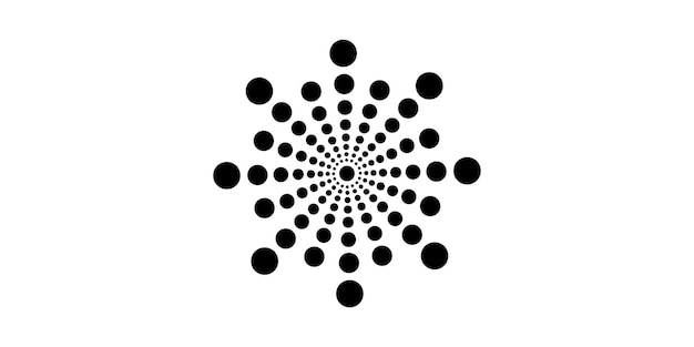 Schwarzer radialer Halbtonpunktkreis auf weißem Halbtonhintergrund. Abstrakte geometrische Form.