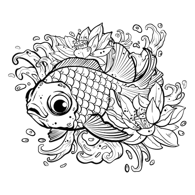 Schwarzer Tattoo-Fisch auf weißem Hintergrund