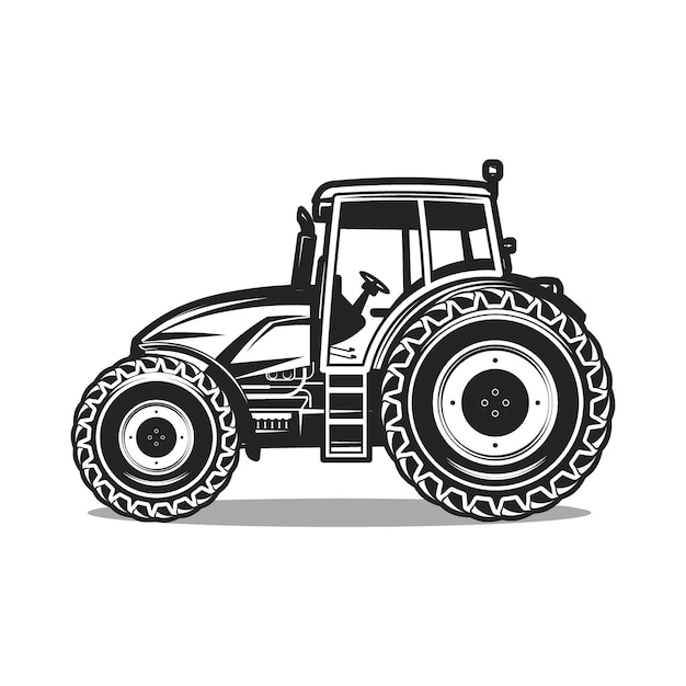 Vektor schwarzer traktor auf weißem hintergrund