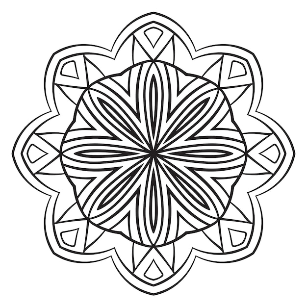 Schwarzer umriss blumenmandala doodle rundes dekoratives element für malbuch isoliert