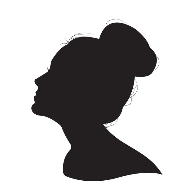 Schwarzer Vektor Mädchen-Silhouette auf weißem Hintergrund Frisur Mädchen-Silhouette