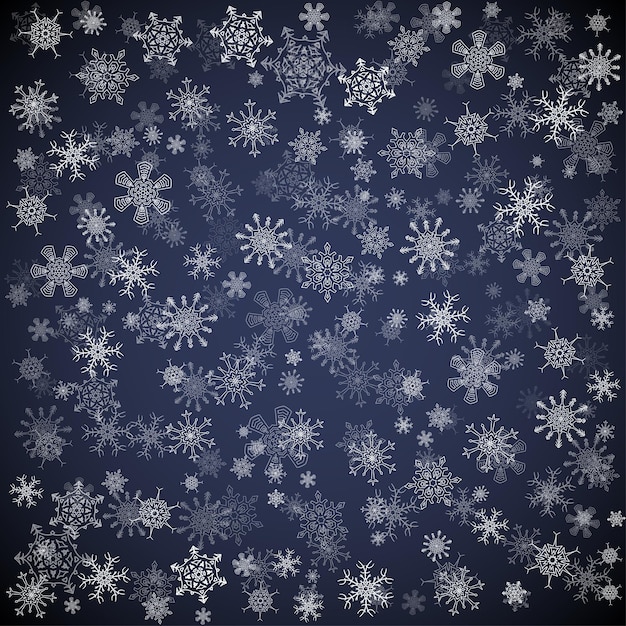 Schwarzer weihnachtshintergrund mit verschiedenen schneeflocken