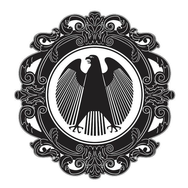 Vektor schwarzes adler-logo mit rahmen 3 handgefertigte silhouette