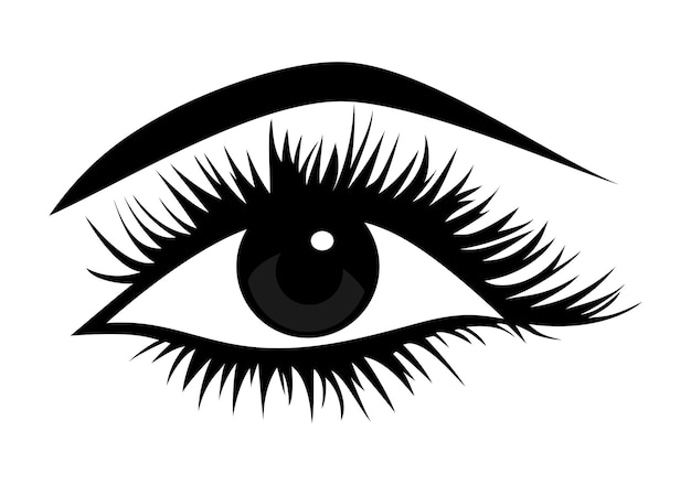 Schwarzes Auge mit Wimpern- und Brauensilhouette, Vektorillustration