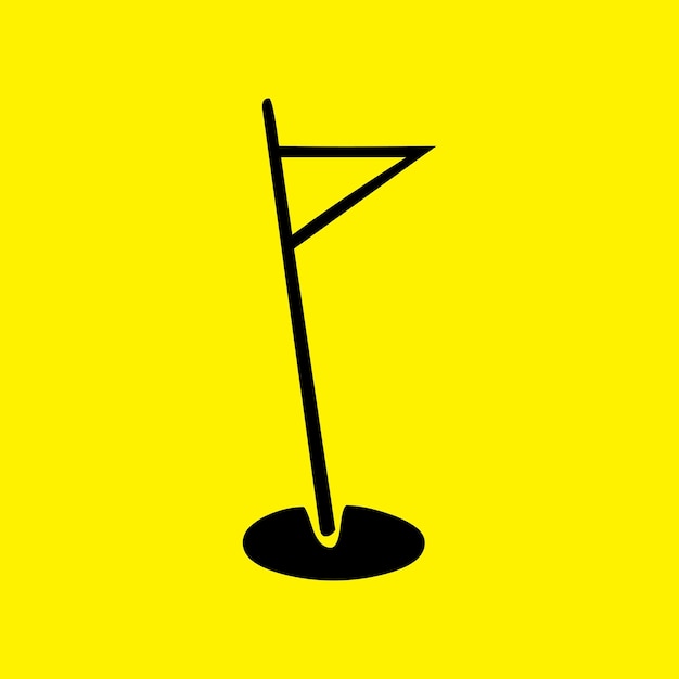 Schwarzes Golfflaggensymbol, Emblem, Form, auf gelbem Hintergrund.