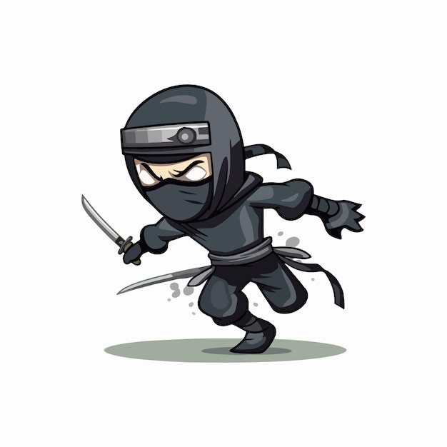 Vektor schwarzes kleid des cartoon-ninja-attentäters mit schwertvektorillustration