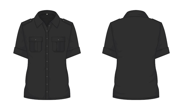 Vektor schwarzes kurzärmliges outdoor-shirt mockup vorder- und rückansicht