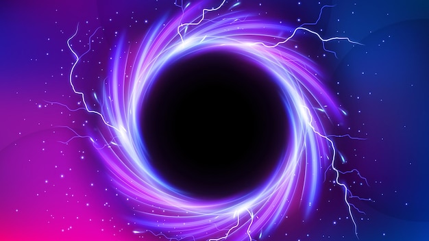 Schwarzes-loch-wirbel mit blitz außerhalb des wissenschaftskonzept-hintergrund-breitbild-vektor-illust