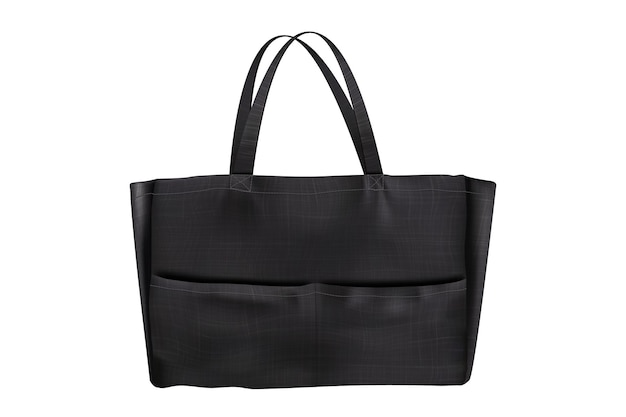 Schwarzes mockup aus canvas-einkaufstasche mit vom hintergrund isolierter stoffstruktur