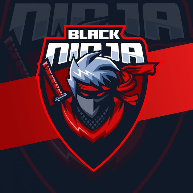 Schwarzes ninja-maskottchen-esport-logo-design