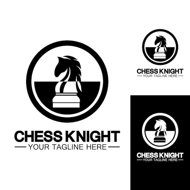 Schwarzes schach-ritter-pferd-silhouette-logo-design-vektor-vorlage