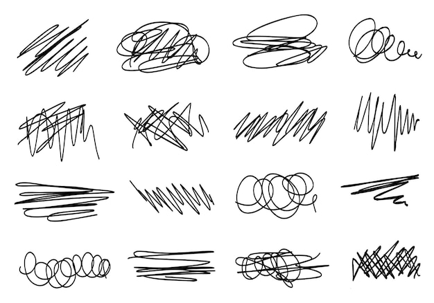 Schwarzes Scribble-Set, handgezeichnet. Sammlung von Linienvektorelementen.