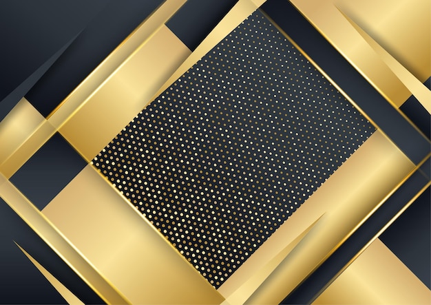 Schwarzgoldener hintergrund. vektor-luxus-tech-hintergrund. stapel aus schwarzer papiermaterialschicht mit goldstreifen. premium-tapete in pfeilform