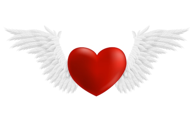 Schwebendes Herz mit Flügeln, Illustration lokalisiert auf weißem Hintergrund
