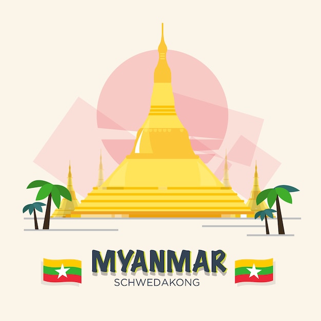 Schwedakong wahrzeichen von myanmar. asean set.