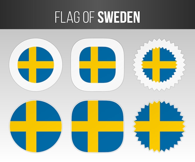 Schweden-flagge beschriftet abzeichen und aufkleber abbildung flaggen von schweden isoliert