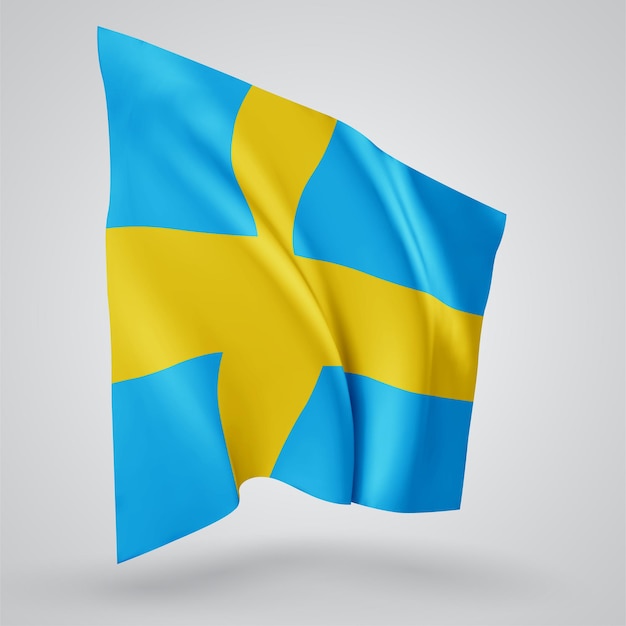 Schweden, Vektorflagge mit Wellen und Kurven im Wind auf weißem Hintergrund.