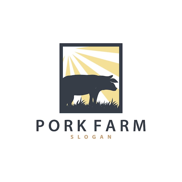Schwein-Logo, gegrilltes Schweinefleisch, einfacher rustikaler Stempel, Viehbestand, Vieh, Vektor, BBQ, Barbecue, Vintage-Design-Inspiration