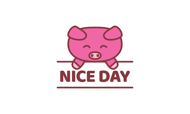 Schwein oder Ferkel lächeln mit niedlichem Cartoon-Logo-Vektorillustrationsdesign der Fahne