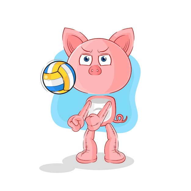 Schwein spielen Volleyball Maskottchen Cartoon-Vektor