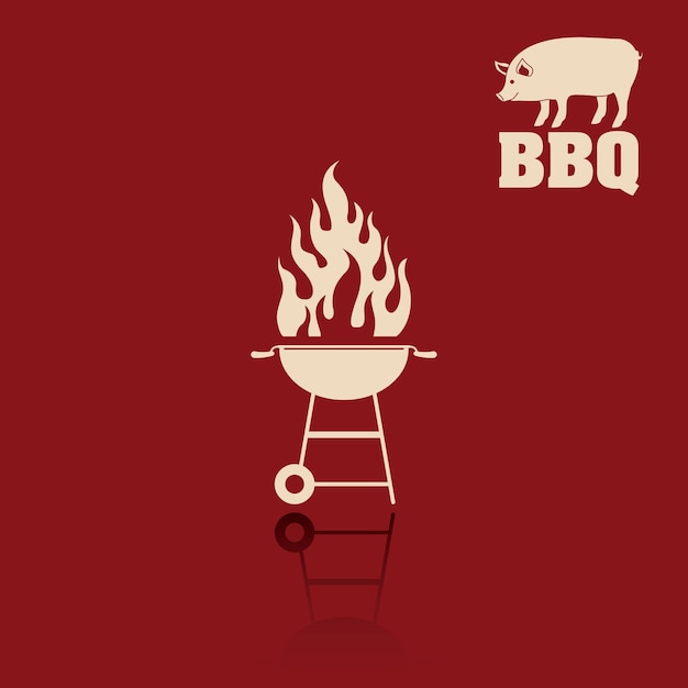 Vektor schweinefleisch schwein flamme grill und grill-menü-symbol