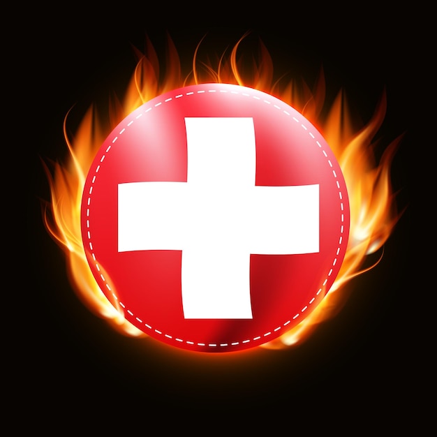 Schweiz-Flagge auf Feuerhintergrund Länderemblem