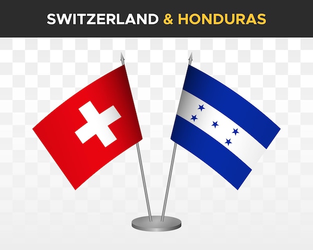 Schweiz vs honduras schreibtischfahnen mockup isoliert 3d-vektorillustration schweizer tischfahne