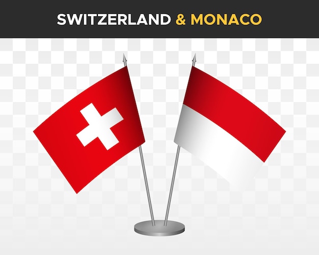 Schweiz vs monaco schreibtischfahnen mockup isoliert 3d-vektorillustration schweizer tischfahne