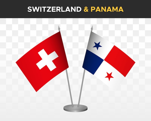 Schweiz vs panama schreibtischfahnen mockup isoliert 3d-vektorillustration schweizer tischfahne