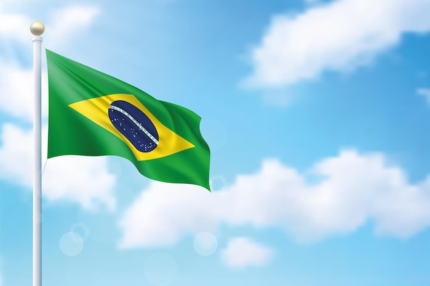 Schwenkende Flagge Brasiliens auf Himmelshintergrund Vorlage für Plakatgestaltung zum Unabhängigkeitstag