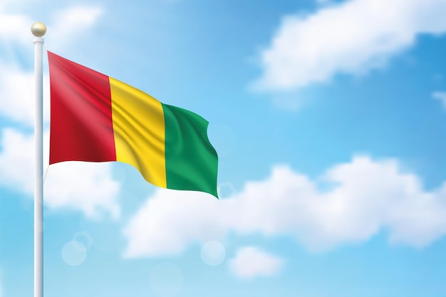 Schwenkende Flagge Guineas auf Himmelshintergrund Vorlage für Plakatgestaltung zum Unabhängigkeitstag