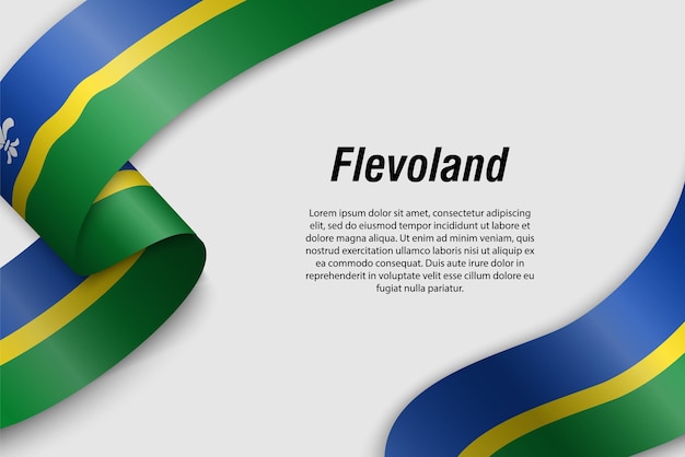 Schwenkendes band oder banner mit flagge der niederländischen provinz flevoland vorlage für posterdesign