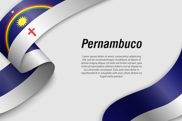 Schwenkendes band oder banner mit flagge des bundesstaates pernambuco in brasilien vorlage für posterdesign