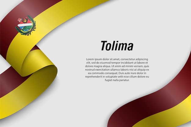Schwenkendes Band oder Banner mit Flagge des kolumbianischen Departements Tolima Vorlage für Posterdesign