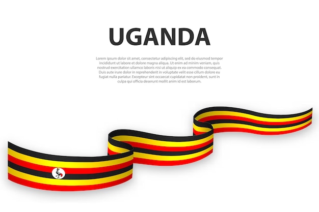 Schwenkendes band oder banner mit flagge ugandas vorlage für das plakatdesign zum unabhängigkeitstag