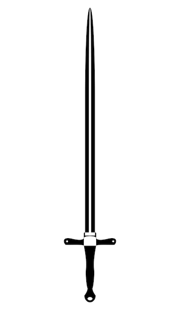 Schwert im flachen Design Einfaches schwarzes Schwert-Icon Umrissvektor-Illustration isolierter weißer Hintergrund